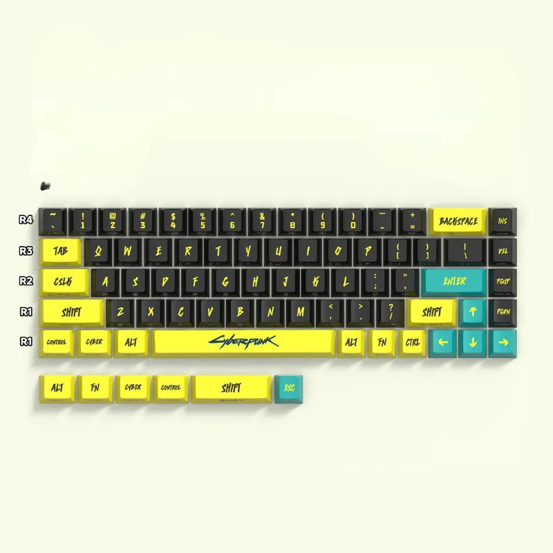 KEYCAP PBT - Cyberpunk jaune - 61/68 uniquement - 74 touches